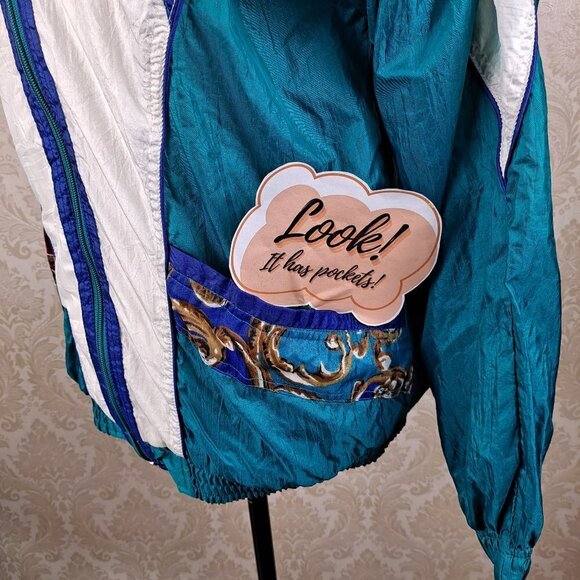 Bolo Spirit Size Small 80s Style Windbreaker Jacket Green White Colorful Detail - Picture 7 of 13